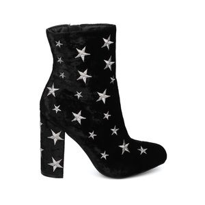 Wild Diva Black Star Embroidered Block Heel Booty